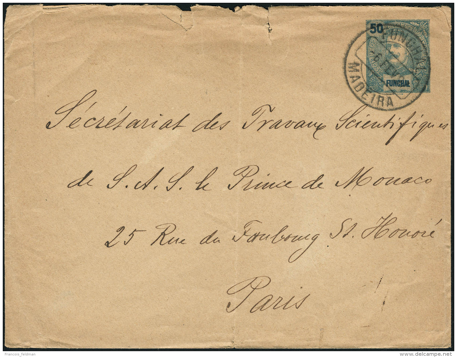 Lettre Entier Postal à 50r. Type De 1897. CàD Funchal 6 Fev 97 Pour Paris Avec Arrivée. Petite... - Autres & Non Classés