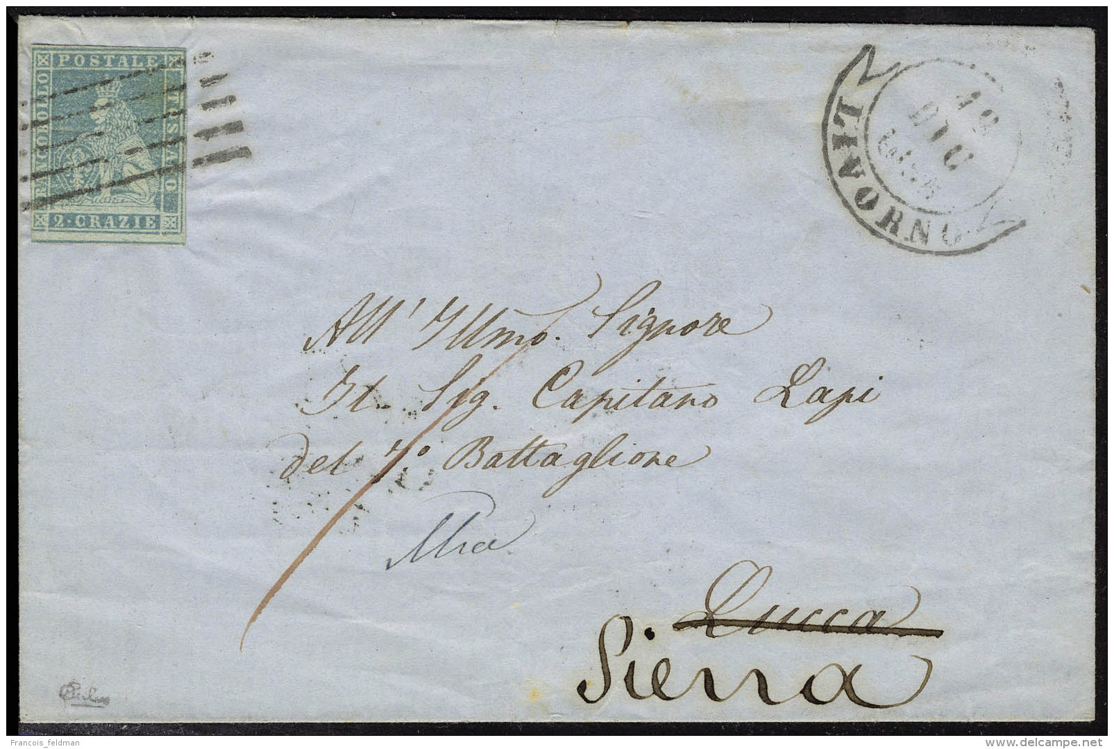 Lettre N° 5, 2cr Bleu Sur L De Livourne, Pour Siena Dec 1855, T.B. - Autres & Non Classés