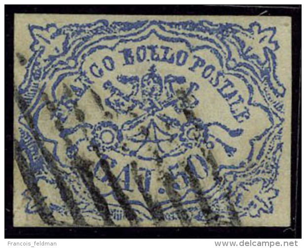 Oblitéré N° 10A, 50 Baj Bleu, Impression Défectueuse De 1864, Superbe, Signé... - Andere & Zonder Classificatie