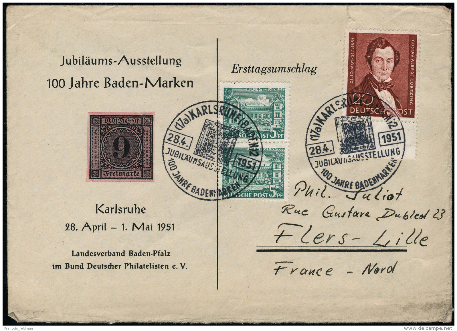 Lettre N° 60. 20p A. Lortzing Sur L. (enveloppe Illustrée 100 Jahre Baden-Marken Càd... - Autres & Non Classés