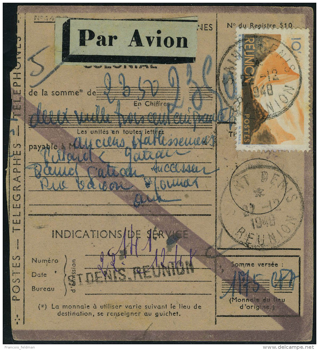 Lettre N° 277, Sur Mandat Colonial Sans Le Talon Càd Saint Denis 22.12.1948 Pour Oyonnax,... - Autres & Non Classés