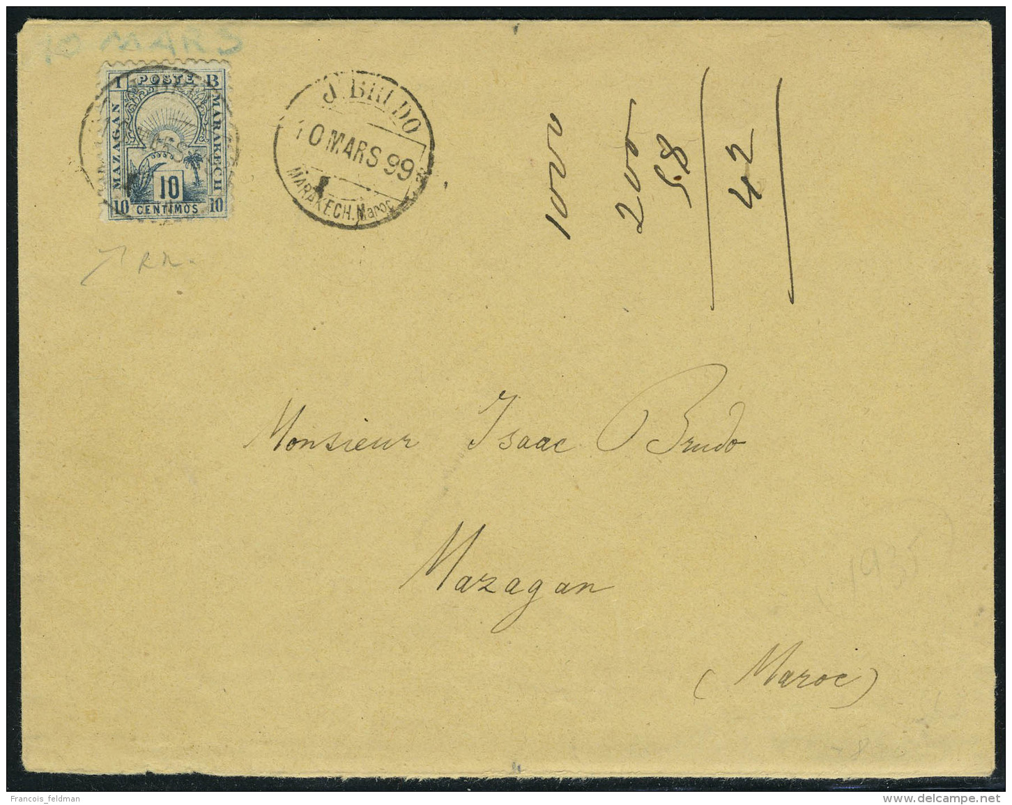 Lettre N° 51B, 10c Bleu Mazagan à Marakech Sur L Obl Brudo, 10 Mars 99 T.B. - Autres & Non Classés