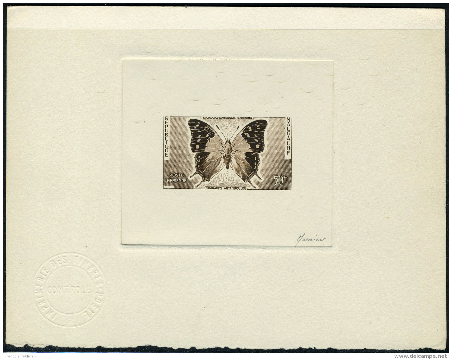 N° 80, 50f Papillon, épreuve D'artiste Signée T.B. - Autres & Non Classés
