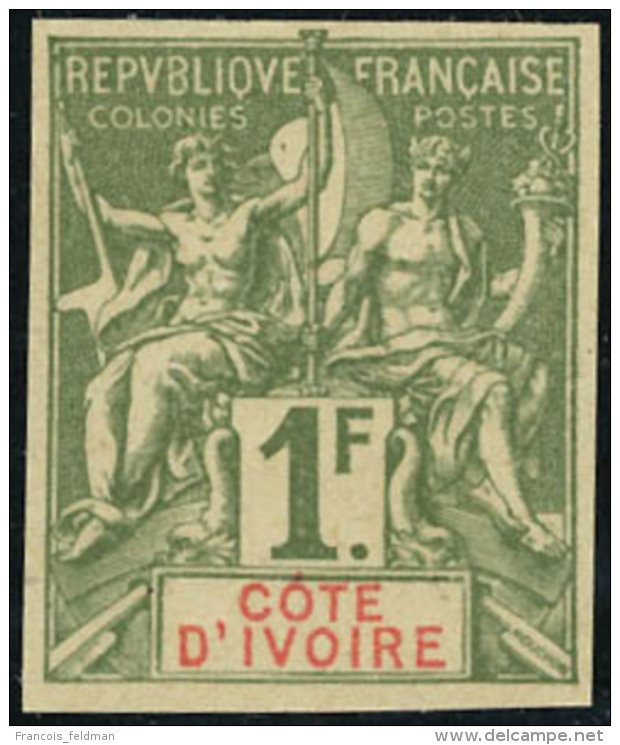 Neuf Sans Gomme N° 13a. 1f Vert-olive, Non Dentelé. T.B. - Autres & Non Classés