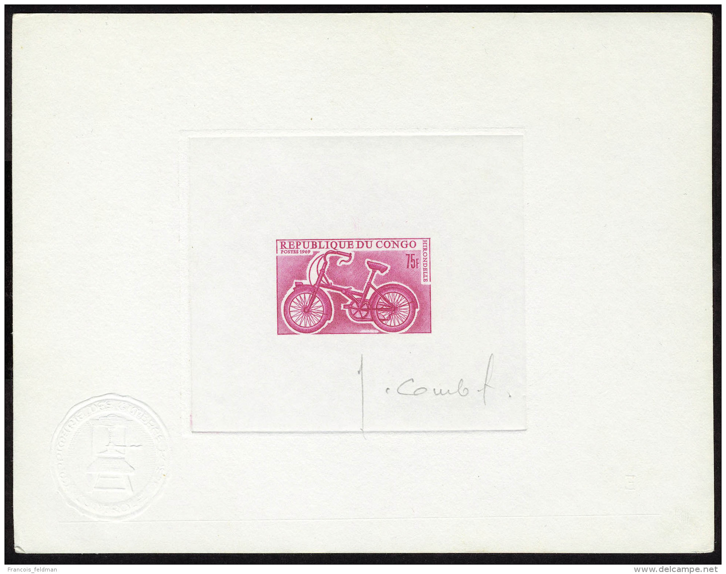 N° 230, 75f Cycle Hirondelle, épreuve D'artiste En Rose Carminé, Signée, Cachet à... - Autres & Non Classés