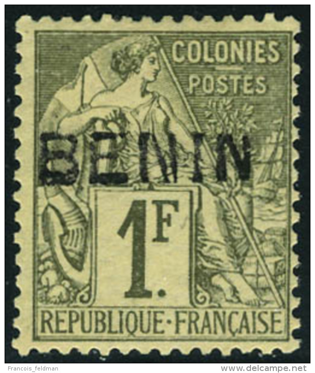 Neuf Avec Charnière N° 13, 1f Vert Olive, Surcharge Au Type II, T.B. Signé O Roumet. - Autres & Non Classés