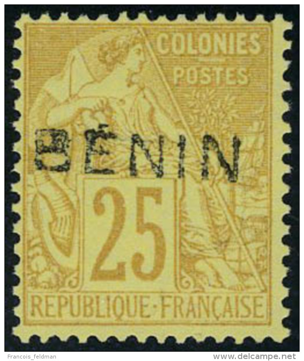 Neuf Sans Gomme 25c Bistre Jaune Surcharge Benin En Noir Type IV Non émis T.B. Signé Calves - Autres & Non Classés