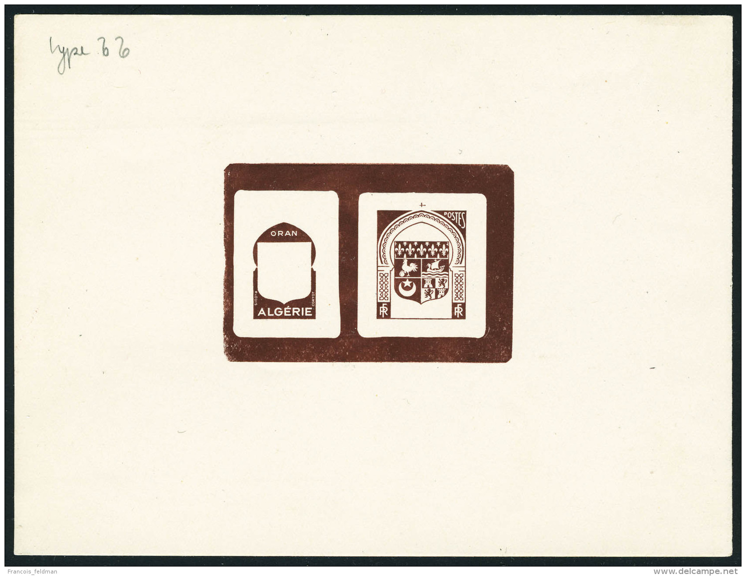 Type Armoiries D'Oran De 1947, épreuve De Décomposition Brun  Rouge En 2 Parties. T.B. - Autres & Non Classés