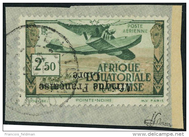 Fragment N° 15a, 2f50 Afrique Francaise Libre, Surcharge Renversée, Obl Sur Petit Fragment, T.B.... - Autres & Non Classés