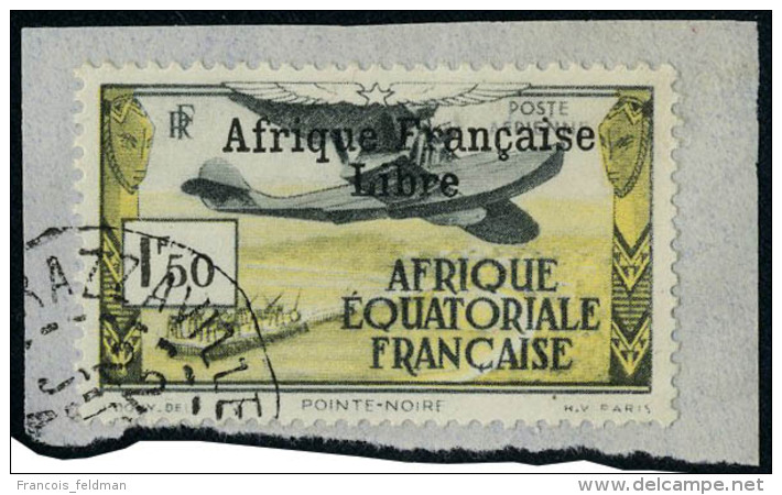 Fragment N° 14, 1f50 Afrique Française Libre, Obl Sur Fragment, T.B. Signé Brun - Andere & Zonder Classificatie