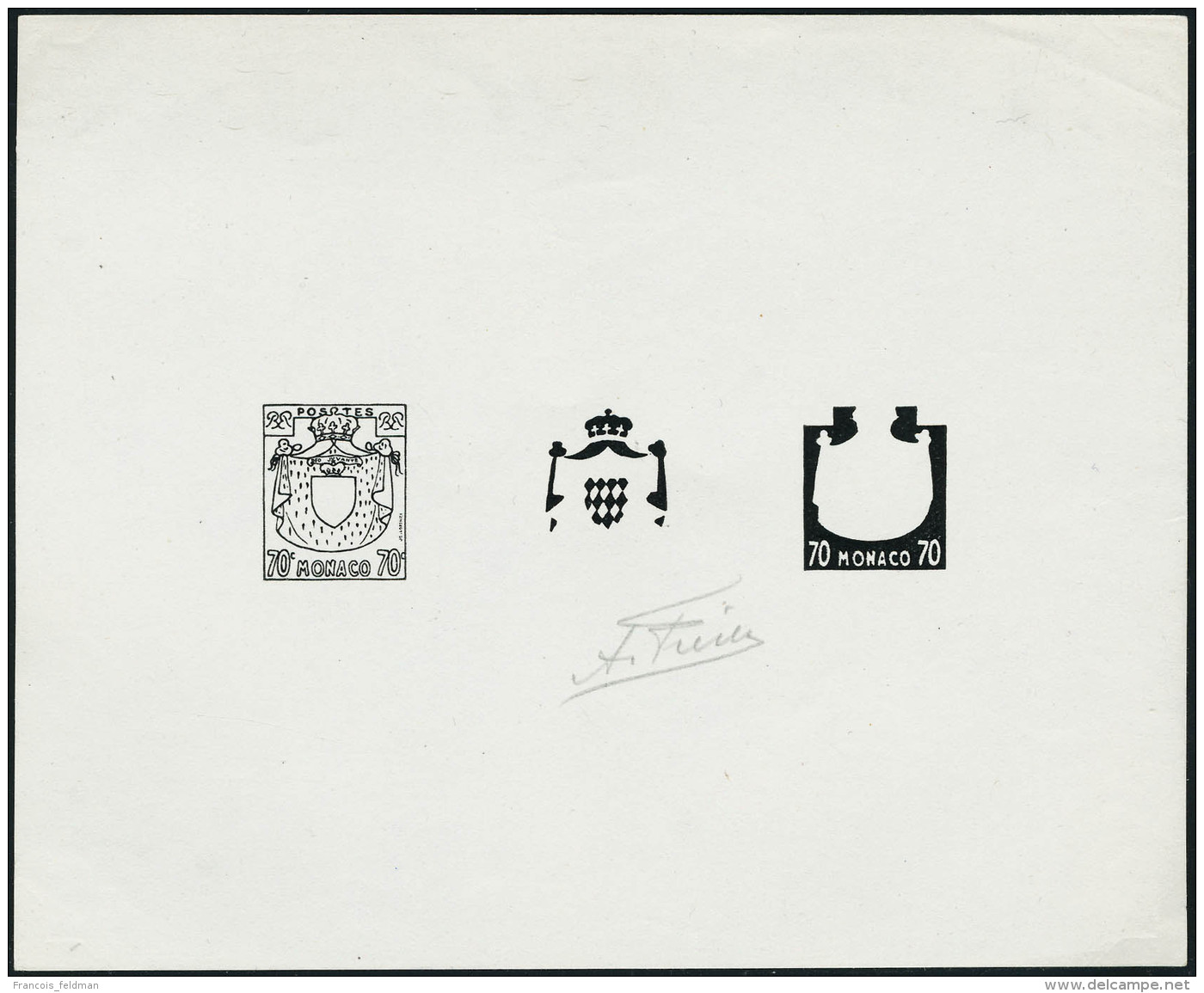 N°406. 70c Armoiries. Epreuve D'artiste En Noir. En 3 Parties : Cadres, Fond, Armoiries. T.B. - Autres & Non Classés