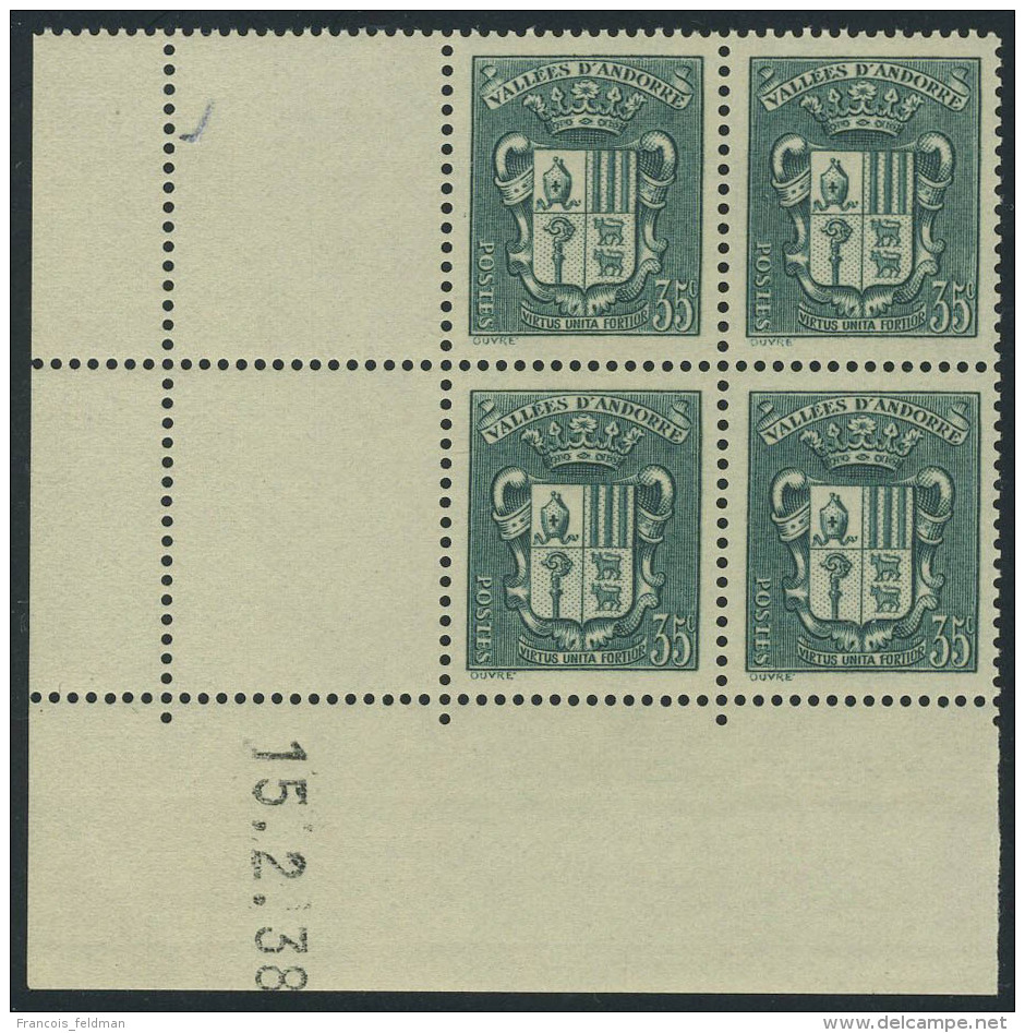 Neuf Sans Charnière N° 56, 35c Vert, Bloc De 4, CD 15.2.38, T.B. Rare - Autres & Non Classés