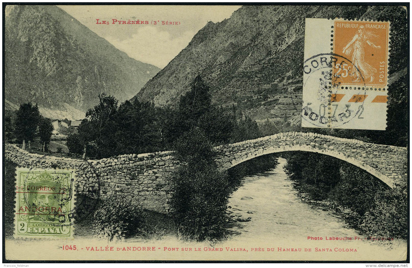 Lettre CP Affranchie    2c Andorre Espagnol + 25c Semeuse Obl Correus Andorra, T.B. - Autres & Non Classés