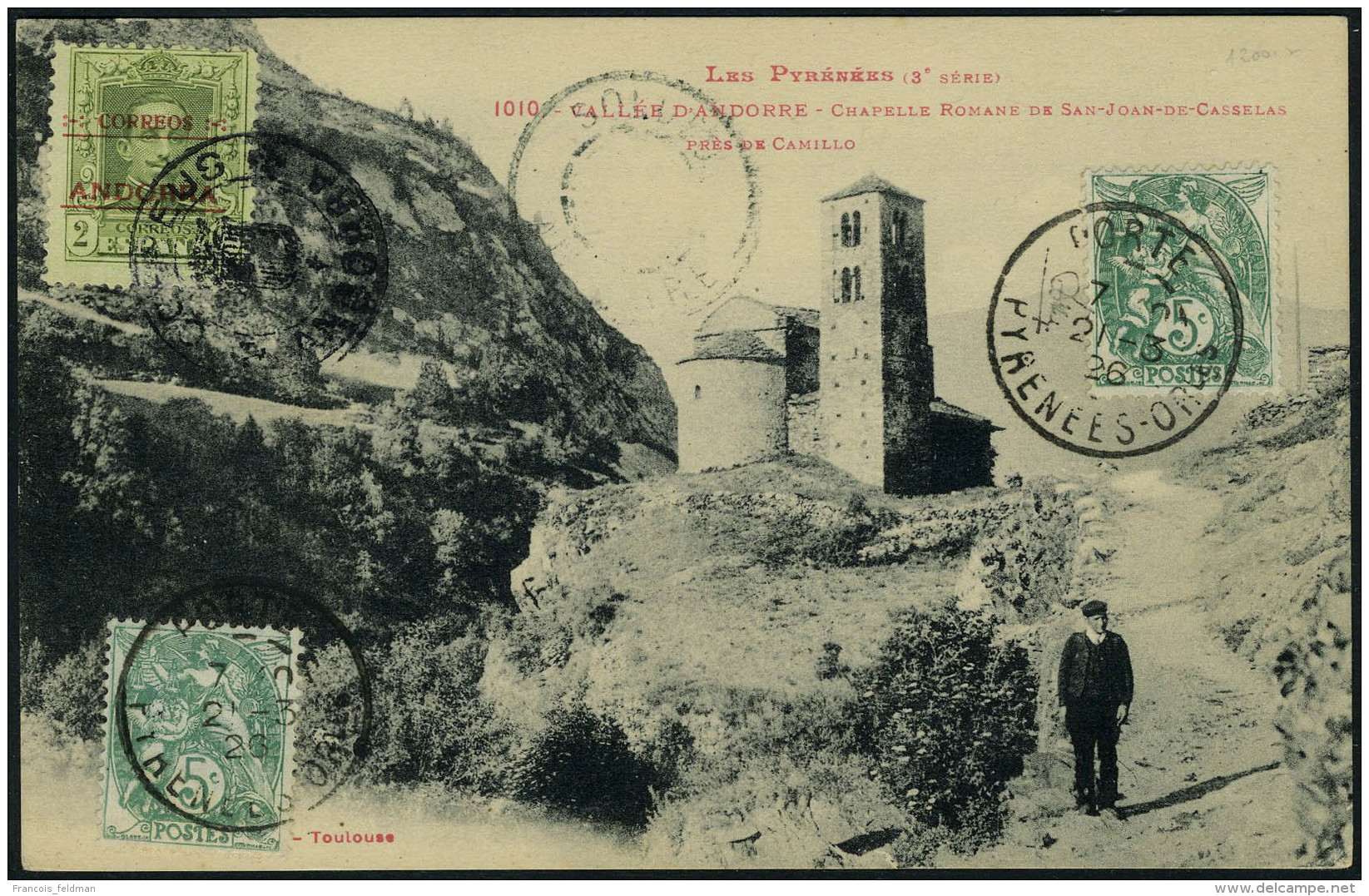 Lettre CP Aff 2c Andorre Espagnol Obl Correus Andorra + Soldeu + 2 X 5c Type Blanc Obl Porte 21.3.26 T.B. Rare - Autres & Non Classés