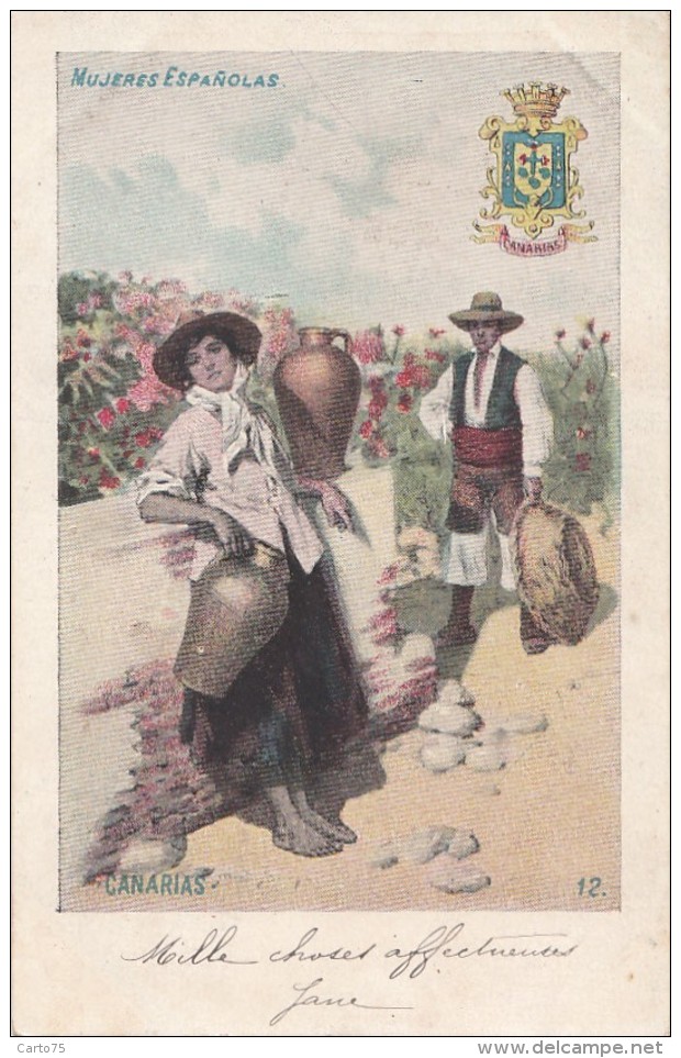 Espagne - Islas Canarias - Illustration Femme - Mujeres Espanolas - Blason - Porteuse D'Eau - Precurseur - RARE - Autres & Non Classés