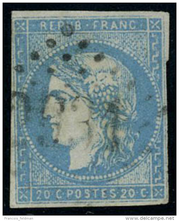 Oblitéré N° 44A, 20c Bleu Type I Report I, Léger Aminci Aspect T.B. - Autres & Non Classés