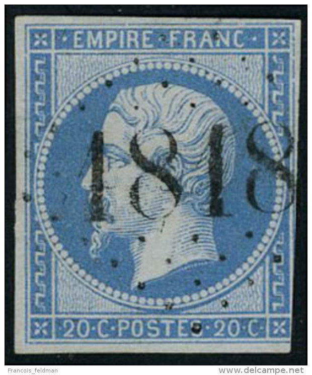 Oblitéré N° 14, 20c Bleu Obl D'essai 1818 Délié Très Belle Frappe Pothion... - Autres & Non Classés