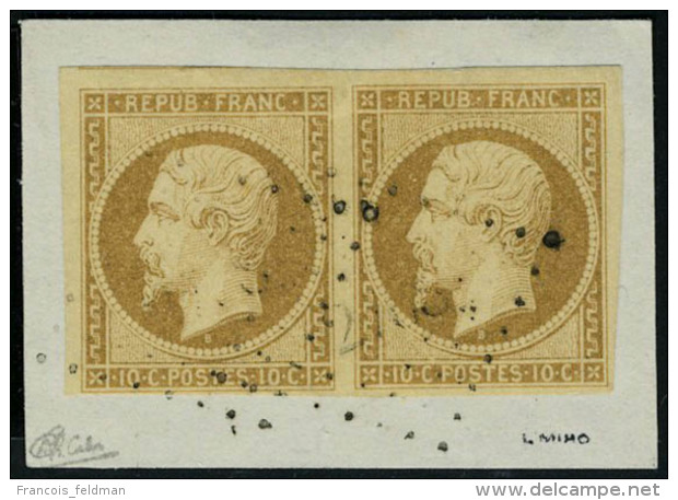 Fragment N° 9a, 10c Bistre Brun Paire Horizontale Obl Sur Fragment T.B. Signé Calves - Autres & Non Classés