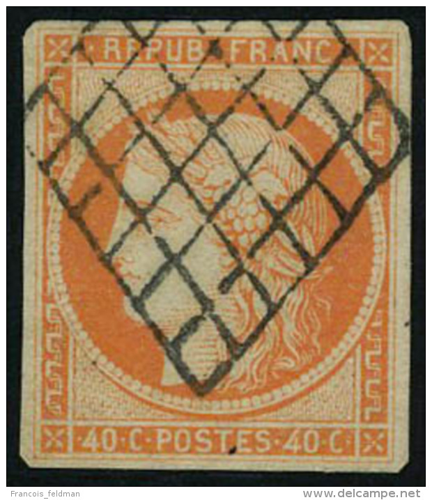 Oblitéré N° 5, 40c Orange Obl Grille T.B. Signé Brun - Autres & Non Classés