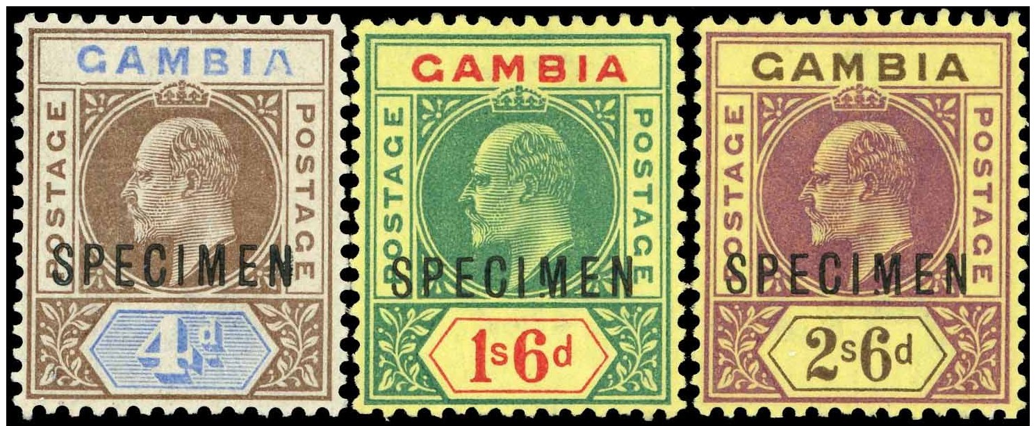 ** Selection Inc. 4d (2 - Mint Or Optd 'SPECIMEN' - Both With 'dented Frame' Vars.), 1/6d Optd 'SPECIMEN' With... - Gambia (...-1964)