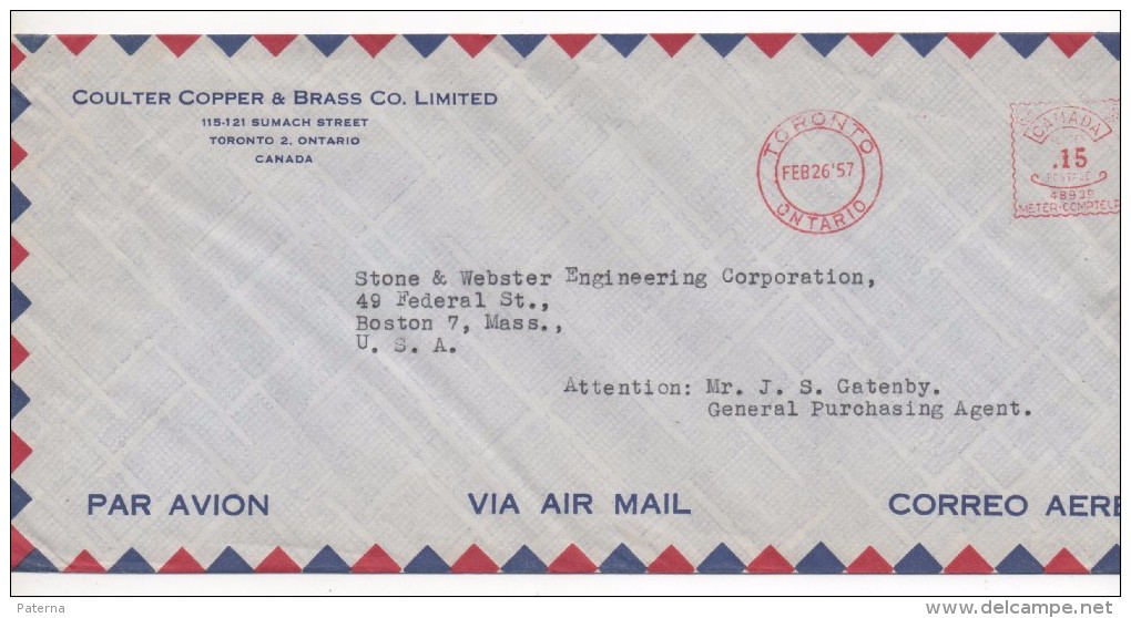 3089   Carta  Aerea Toronto Ontario 1957 - Briefe U. Dokumente