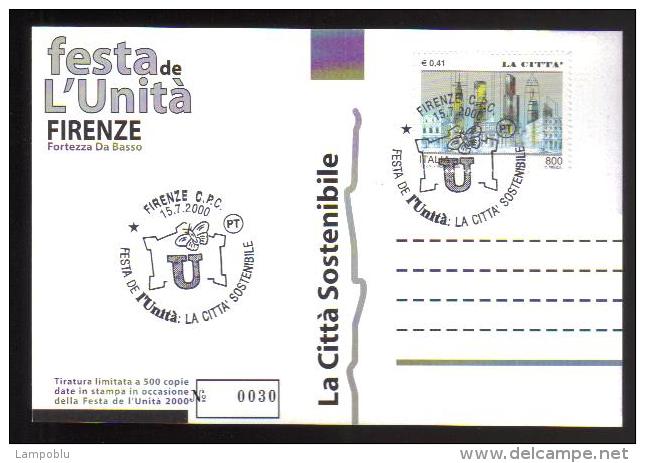 2000 - Firenze - Festa Dell´Unità - Annullo Speciale Su Cartolina Numerata - 1991-00: Poststempel