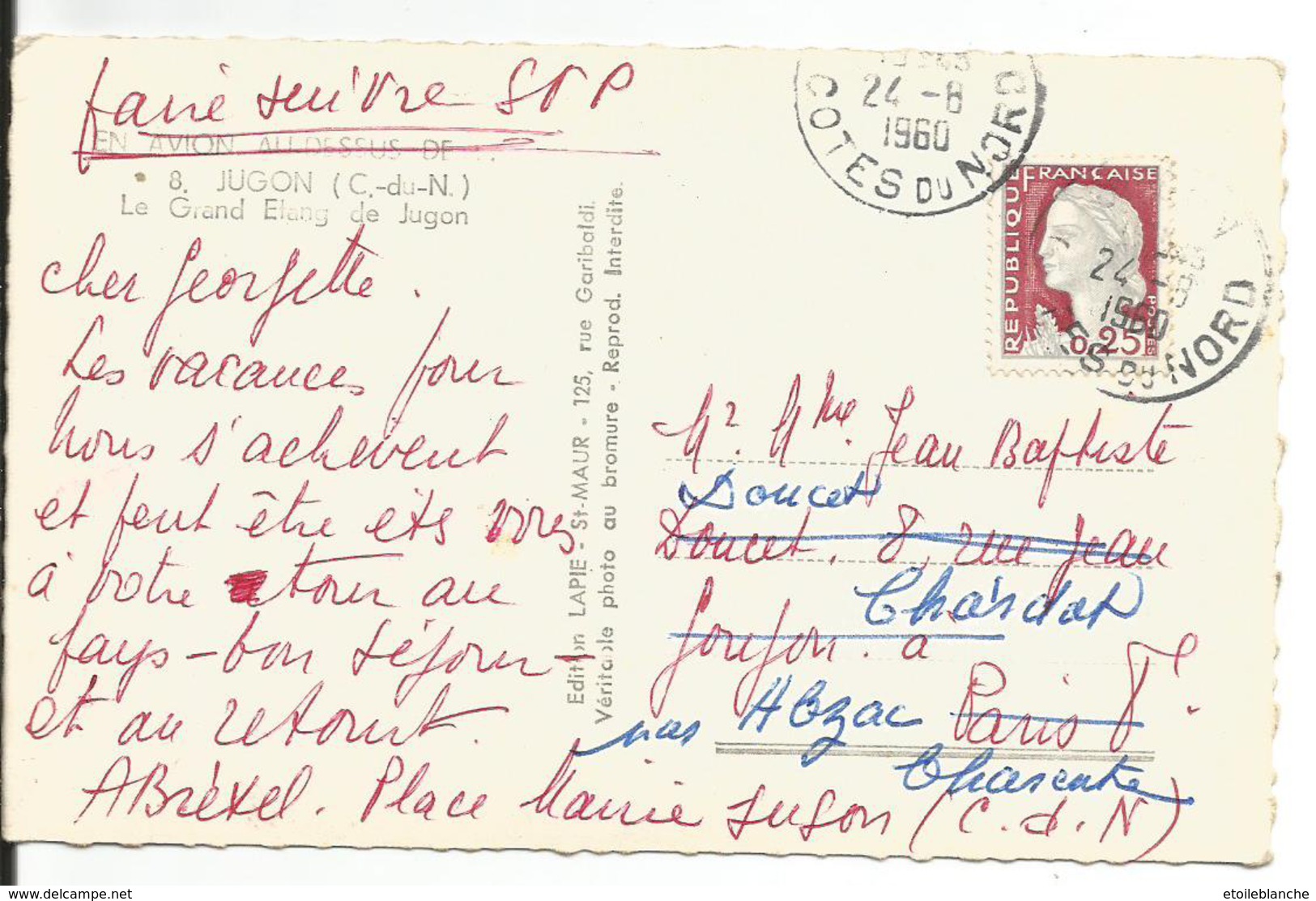 CPSM 1960 JUGON Les Lacs (Côtes Du Nord, 22) Le Grand étang - Veritable Photo, édit Lapie 8 - Jugon-les-Lacs