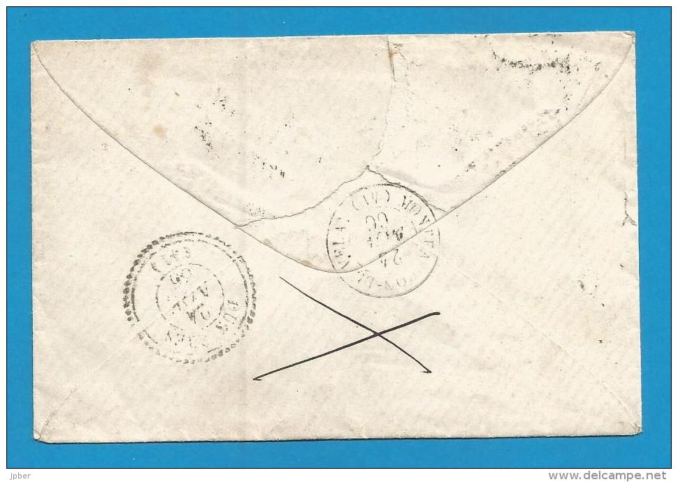 France - F1/067 - Type Napoleon III - N°22 Sur Enveloppe Obl. GC3581 ST ETIENNE Vers DUNIERES (voir Verso) - 1862 Napoléon III