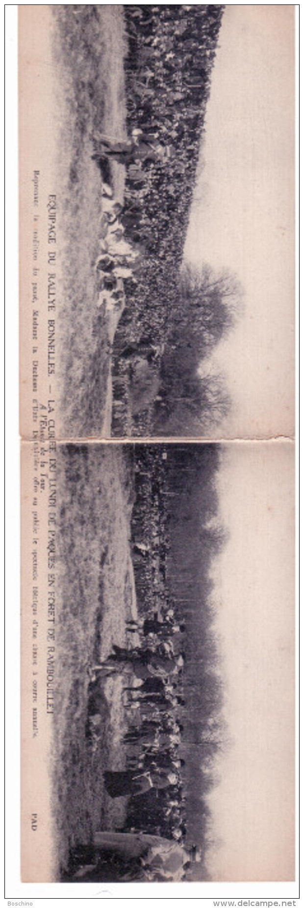 Equipage Du Rallye Bonnelles-la Curée Du Lundi De Pâques En Forêt De Rambouillet (CP Panoramique) - Rambouillet