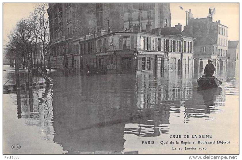 PARIS - INONDATIONS 1910 - Crue De La Seine : Quai De La Rapée Et Boulevard Diderot - CPA - Inondations De 1910