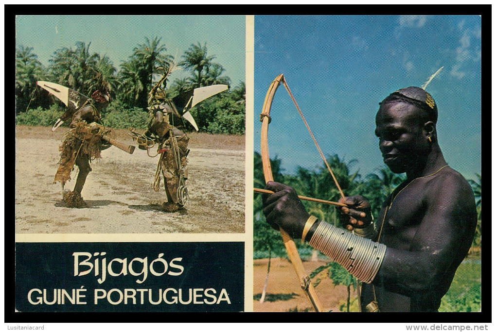 BIGAJOS - CAÇA - Caçador Felupe- Deus Peixe ( Ed. Foto-Serra Nº 156) Carte Postale - Guinea-Bissau