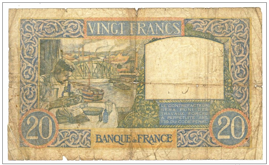 France 20 Francs 1940 - 20 F 1939-1942 ''Science Et Travail''