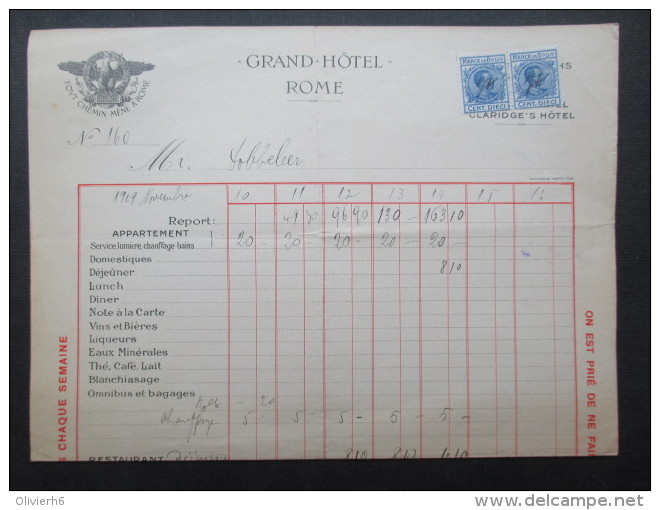 VP FACTURE ITALIE (V1618) GRAND HOTEL ROME 1919 (2 Vues) Tout Chemin Mène à Rome - Italie