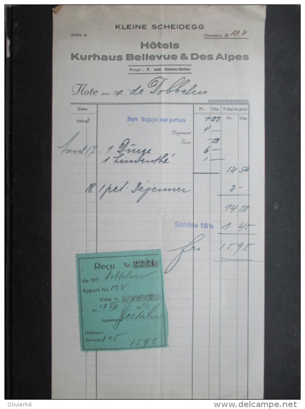 VP FACTURE SUISSE? (V1618) HOTELS KURHAUS BELLEVUE & DES ALPES 1932 (2 Vues) Propr. F. Von Almen-Seller - Suisse