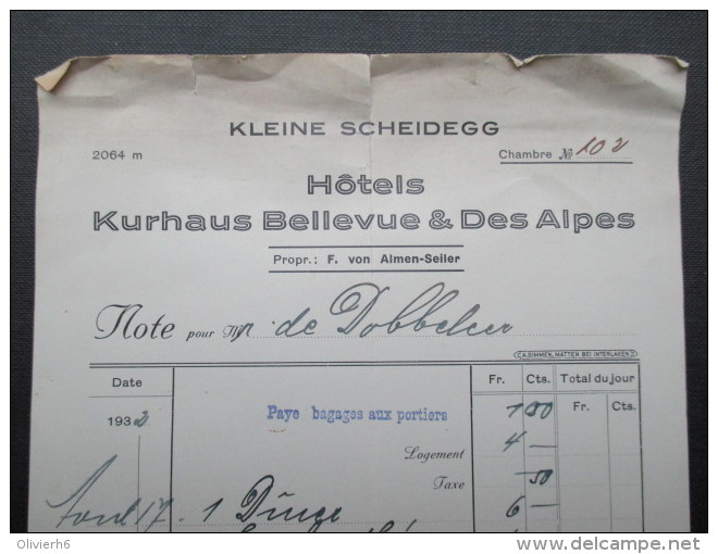 VP FACTURE SUISSE? (V1618) HOTELS KURHAUS BELLEVUE & DES ALPES 1932 (2 Vues) Propr. F. Von Almen-Seller - Svizzera