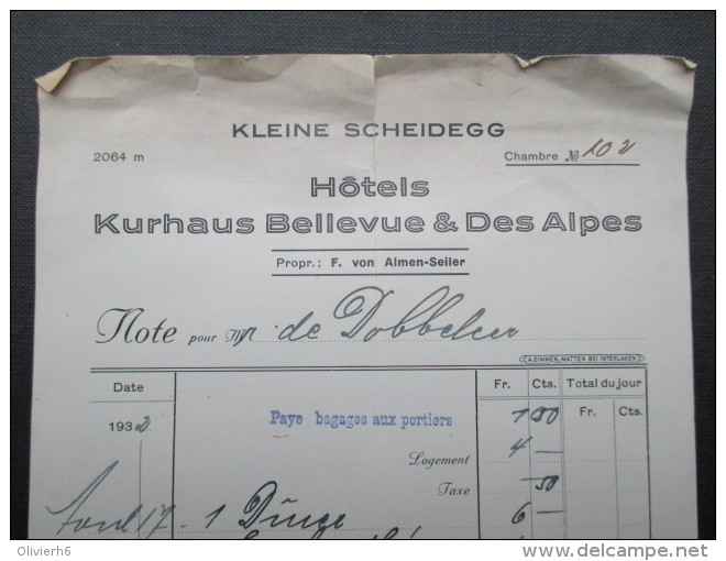 VP FACTURE SUISSE? (V1618) HOTELS KURHAUS BELLEVUE & DES ALPES 1932 (2 Vues) Propr. F. Von Almen-Seller - Suisse