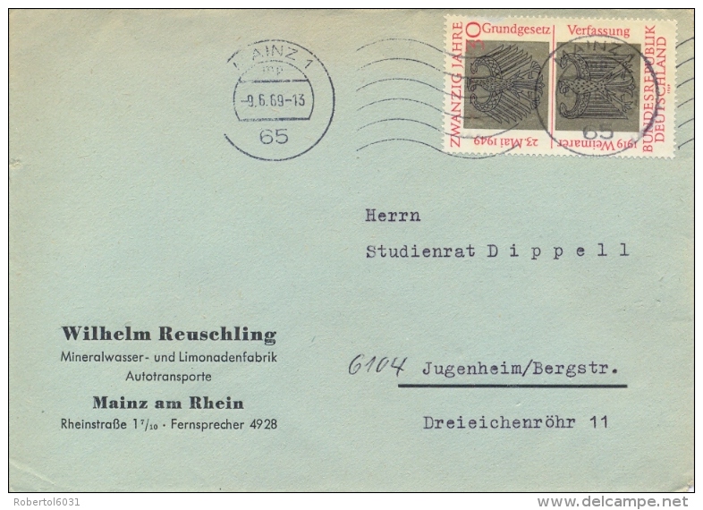 Germany BRD 1969 Cover With 30 Pf. 20th Of Basic Law And 50th Of Weimar Constitution - Buste