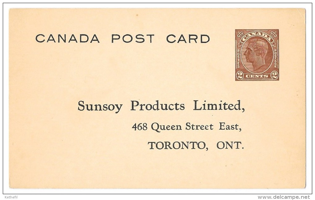 Chocolate Sunsoy Products Toronto Soyomalt Nuts Printed To Order Postal Card Unused UX 151 Advertisement - 1903-1954 Reyes