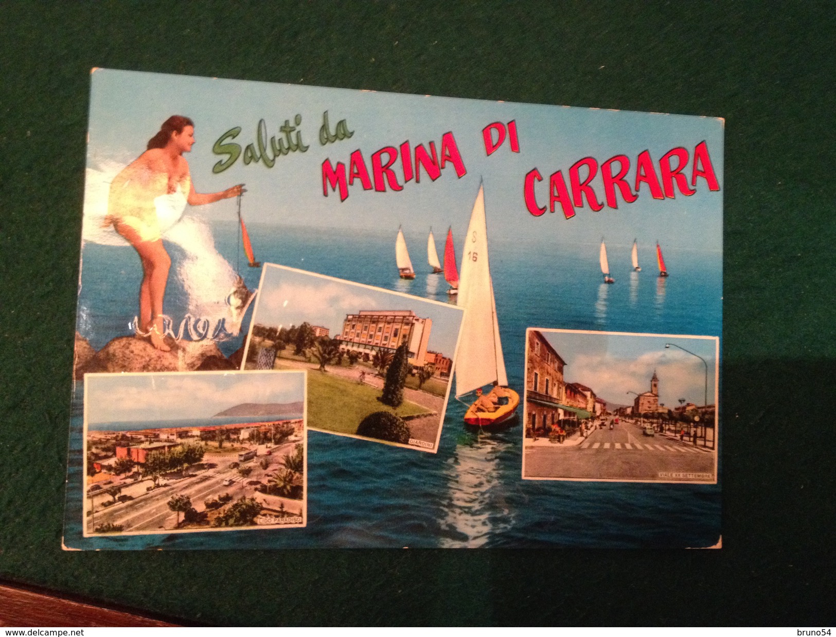 Cartolina Saluti Da Marina Di Carrara  Pin Up Vele Regata Lido Paradiso,viale XX Settembre - Carrara