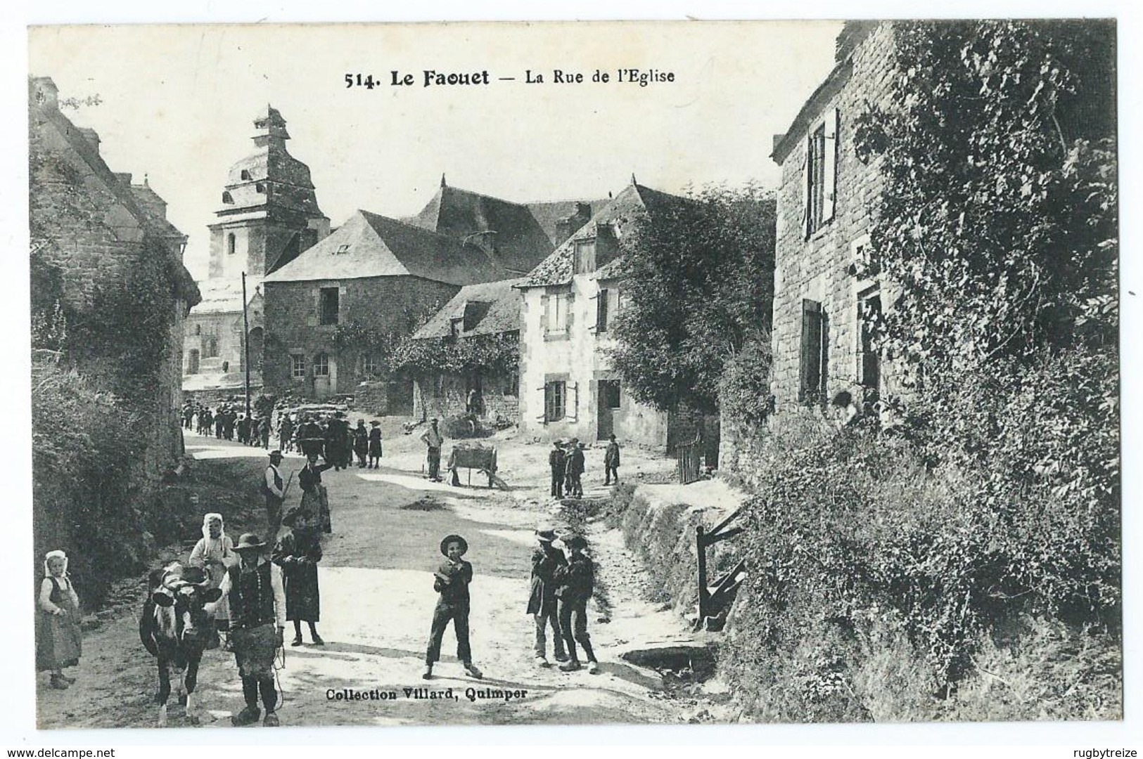 2370 - Le Faouet 514 La Rue De L'Eglise Animé 1913 Convoyeur Lorient à Rennes C Pour La Baule - Le Faouet