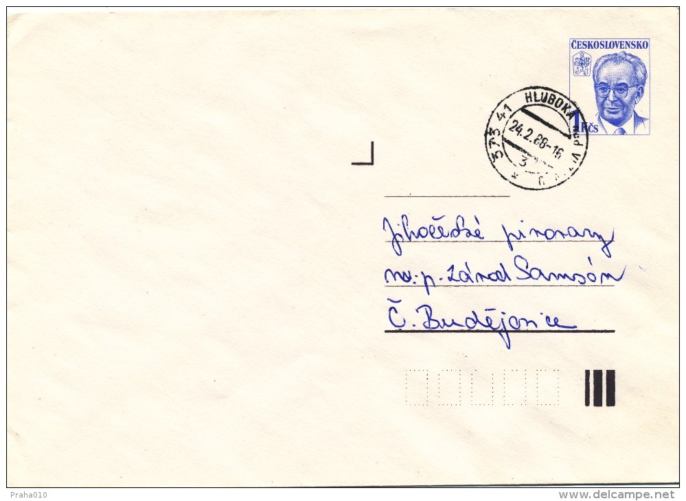 L1160 - Czechoslovakia (1988) 373 41 Hluboka Nad Vltavou (postal Stationery) Letter, Tariff: 1 Kcs (stamp: Gustav Husak) - Omslagen