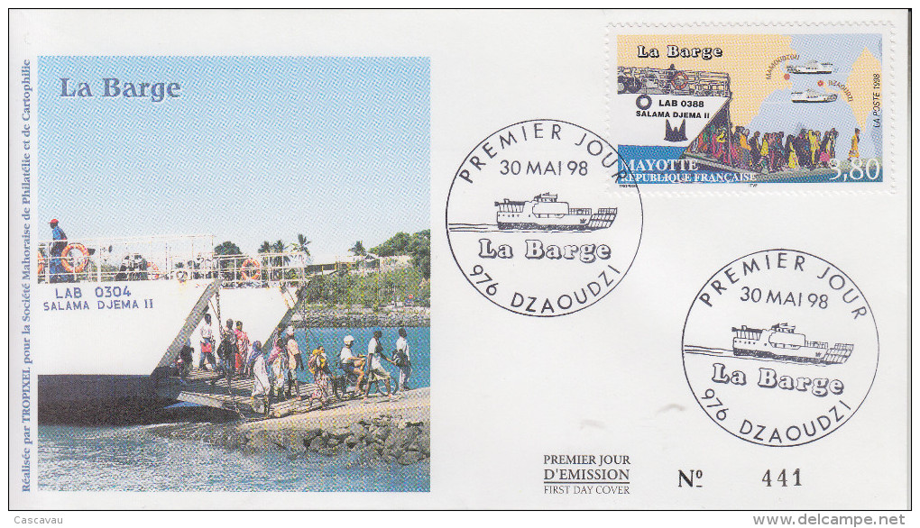 Enveloppe  FDC  1er  Jour    MAYOTTE    La   BARGE     DZAOUDZI     1998 - Other & Unclassified