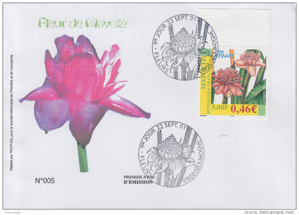 Enveloppe  FDC  1er  Jour    MAYOTTE    Fleur  De  MAYOTTE     DZOUMOGNE     2001 - Other & Unclassified