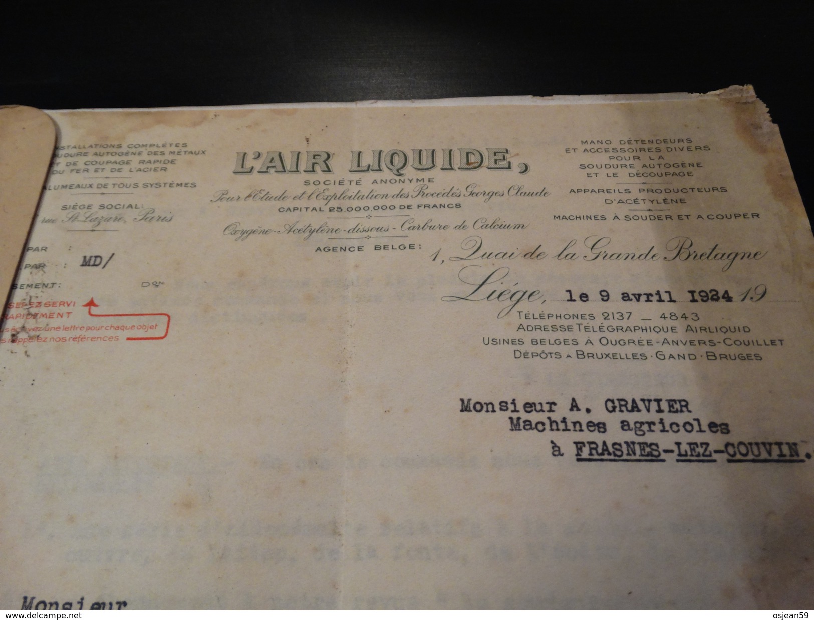 Devis Pour Une Installation De Soudure Autogène à L'oxygène.-1924- - Matériel Et Accessoires