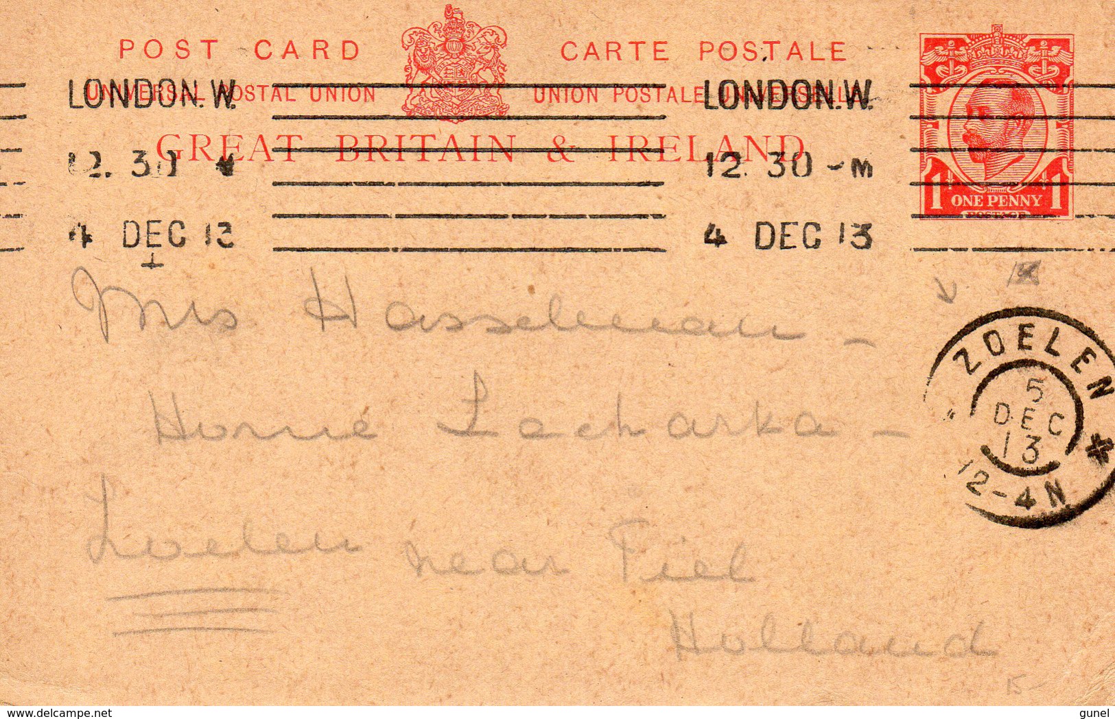 1913 Grootrond ZOELEN Op Bk Met Kragstempel LONDON W - Poststempels/ Marcofilie