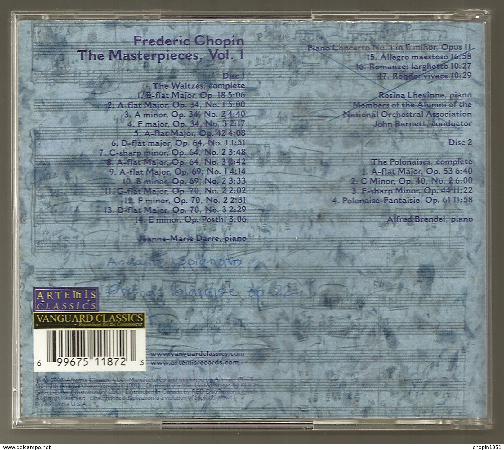 CD PIANO - (2 CD) -  CHOPIN : LES 14 VALSES Et LES 4 POLONAISES - JEANNE-MARIE DARRE / ALFRED BRENDEL, Piano - Klassik