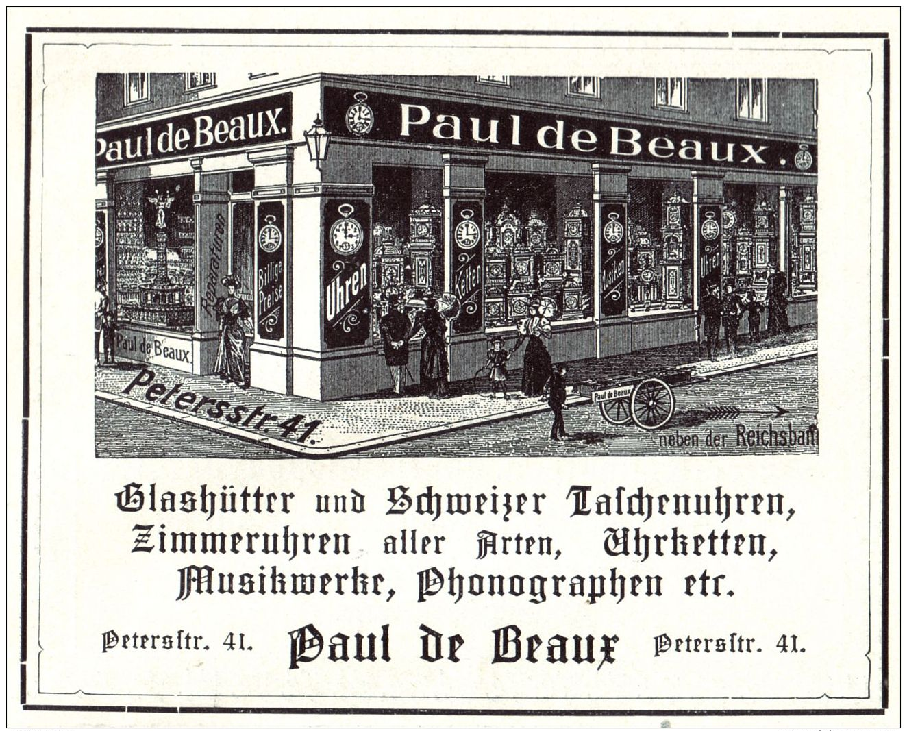 Original-Werbung/ Anzeige 1904 - GLASHÜTTER UND SCHWEIZER TASCHEN-UHREN / PAUL DE BEAUX - LEIPZIG  - Ca. 110 X 80 Mm - Werbung