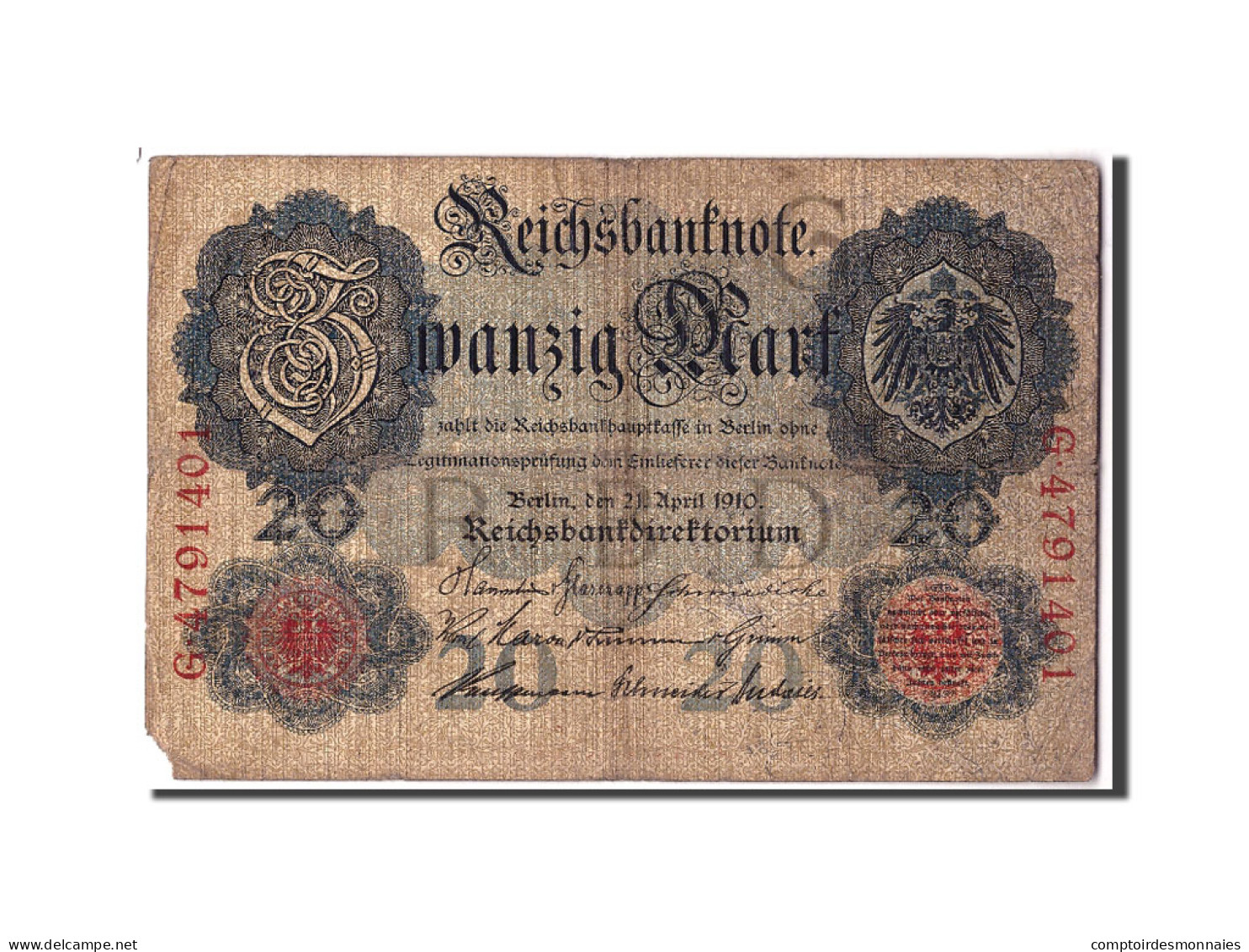Billet, Allemagne, 20 Mark, 1910, 1910-04-21, KM:40b, AB+ - 20 Mark