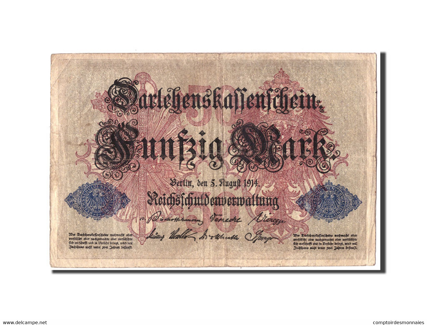 Billet, Allemagne, 50 Mark, 1914, 1914-08-05, KM:49b, B+ - 50 Mark