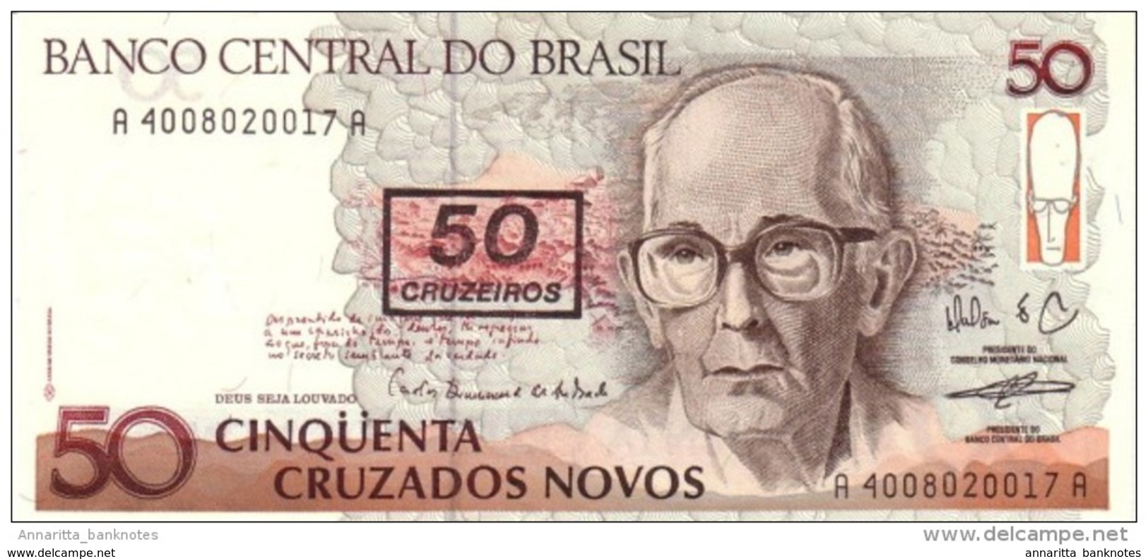 BRAZIL 50 CRUZEIROS ND (1990) P-223 UNC  [BR845a] - Brazil